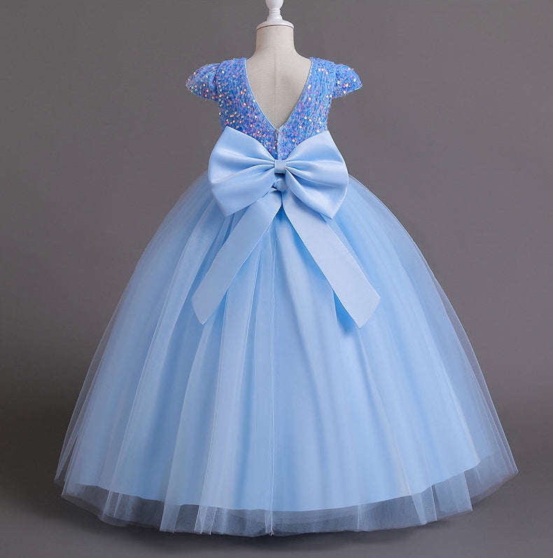 Flower Girl Dress Bow Sequin Wedding Dress Princess Dress Birthday Costume Party Holiday