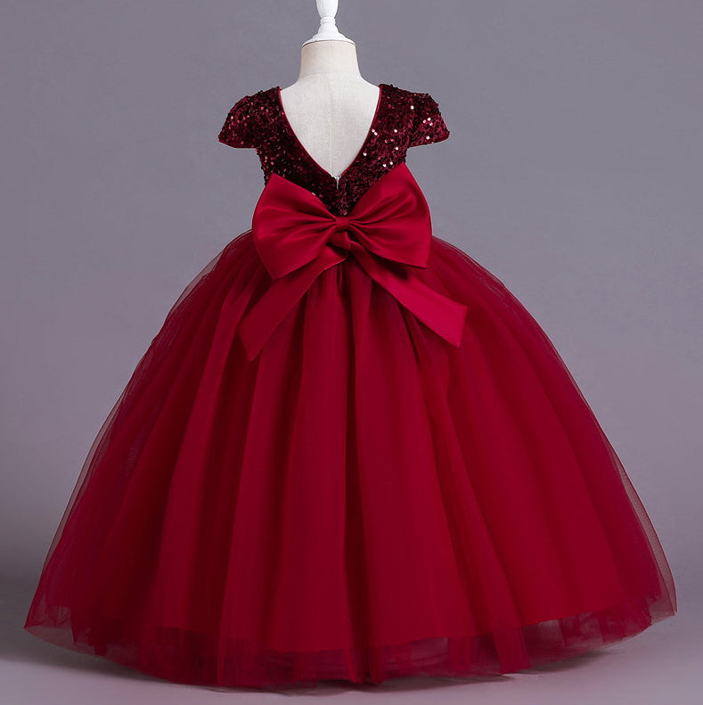 Flower Girl Dress Bow Sequin Wedding Dress Princess Dress Birthday Costume Party Holiday
