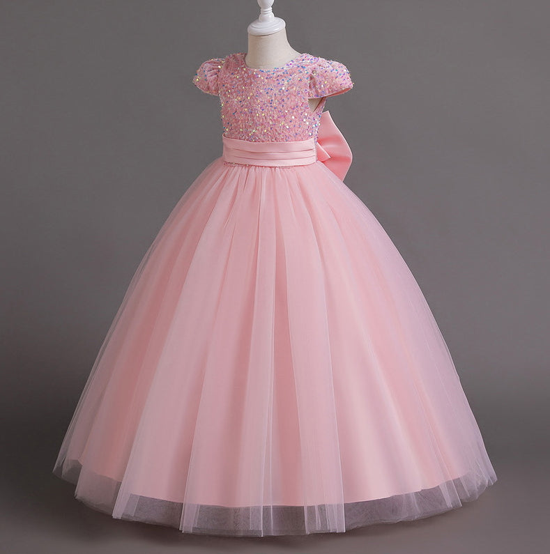 Flower Girl Dress Bow Sequin Wedding Dress Princess Dress Birthday Costume Party Holiday