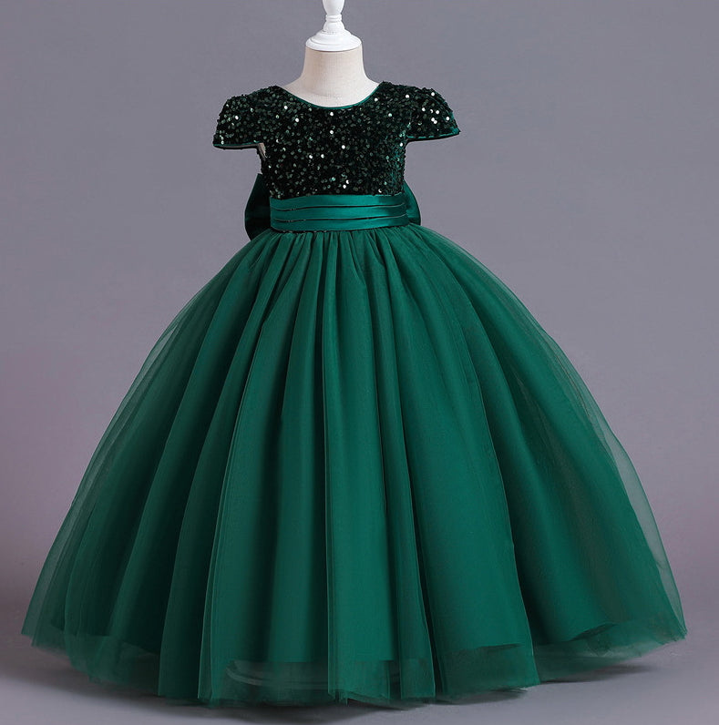 Flower Girl Dress Bow Sequin Wedding Dress Princess Dress Birthday Costume Party Holiday