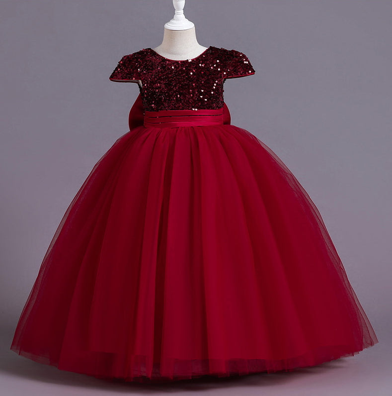 Flower Girl Dress Bow Sequin Wedding Dress Princess Dress Birthday Costume Party Holiday