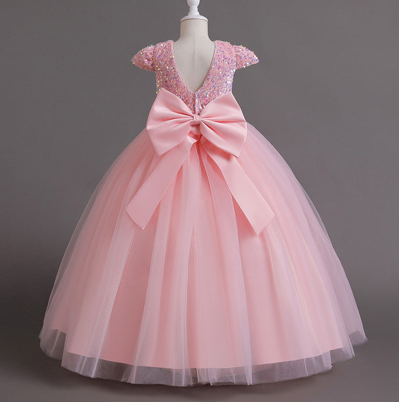 Flower Girl Dress Bow Sequin Wedding Dress Princess Dress Birthday Costume Party Holiday