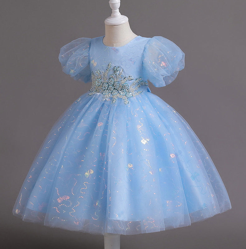 Flower Girl Dress Sequins Puff Wedding Dress Princess Dress Birthday Costume Party Dress Holiday