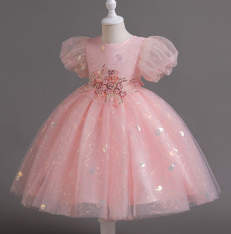 Flower Girl Dress Sequins Puff Wedding Dress Princess Dress Birthday Costume Party Dress Holiday