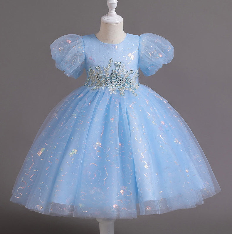 Flower Girl Dress Sequins Puff Wedding Dress Princess Dress Birthday Costume Party Dress Holiday