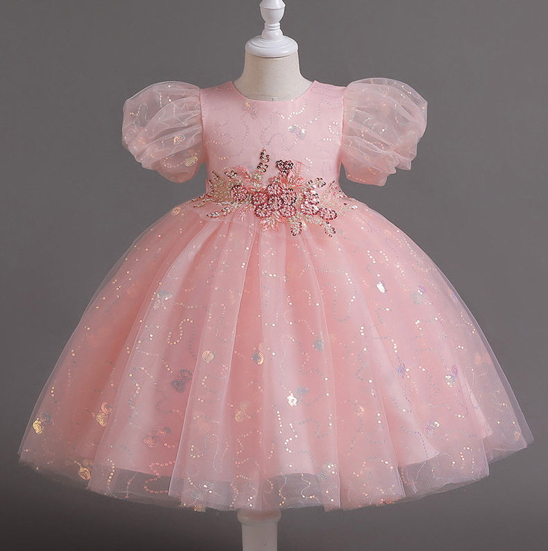 Flower Girl Dress Sequins Puff Wedding Dress Princess Dress Birthday Costume Party Dress Holiday