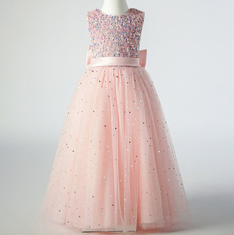 Flower Girl Dress Sequin Wedding Dress Princess Dress  Bow Birthday Costume Party Holiday