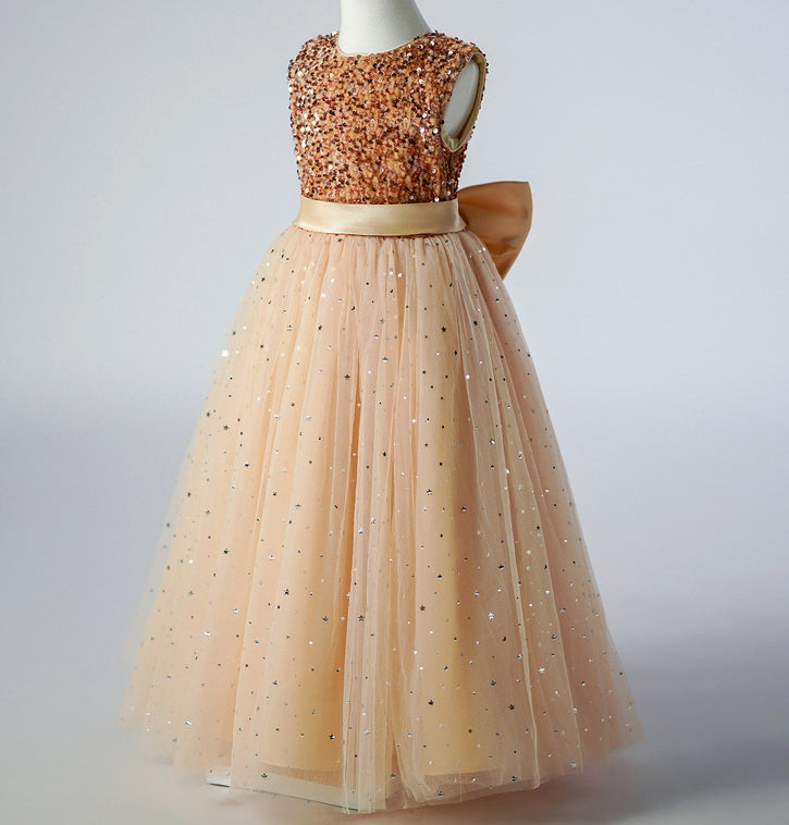 Flower Girl Dress Sequin Wedding Dress Princess Dress  Bow Birthday Costume Party Holiday