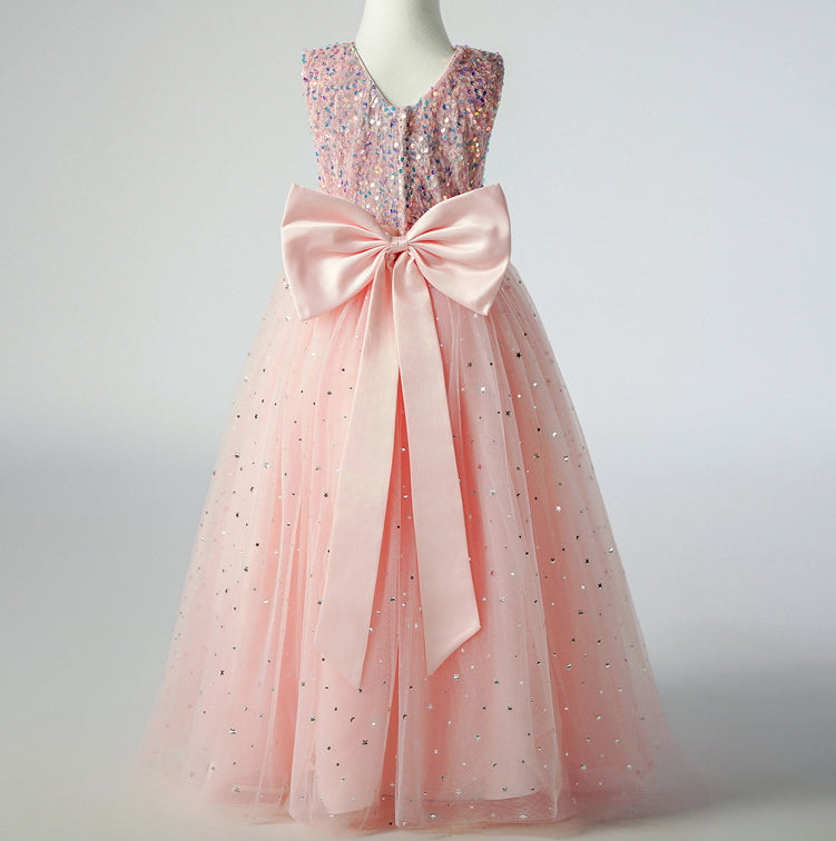 Flower Girl Dress Sequin Wedding Dress Princess Dress  Bow Birthday Costume Party Holiday