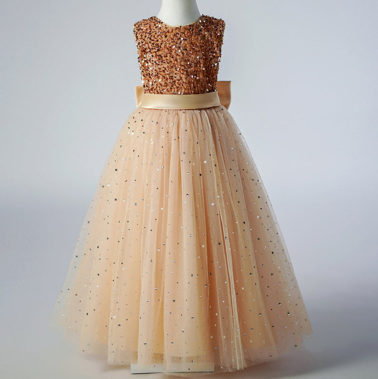 Flower Girl Dress Sequin Wedding Dress Princess Dress  Bow Birthday Costume Party Holiday