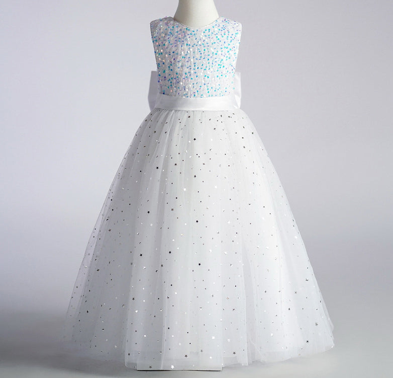 Flower Girl Dress Sequin Wedding Dress Princess Dress  Bow Birthday Costume Party Holiday