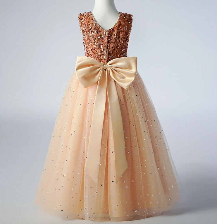 Flower Girl Dress Sequin Wedding Dress Princess Dress  Bow Birthday Costume Party Holiday