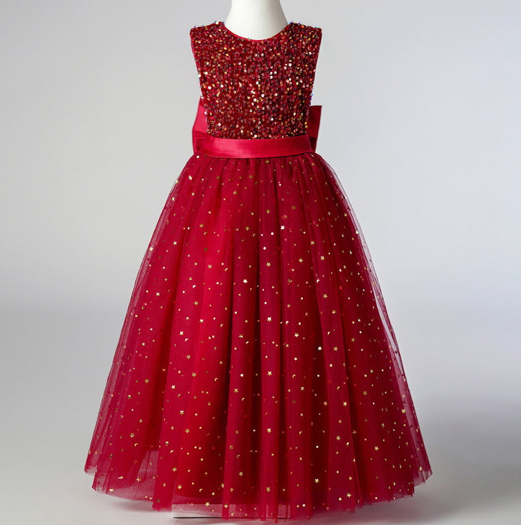 Flower Girl Dress Sequin Wedding Dress Princess Dress  Bow Birthday Costume Party Holiday