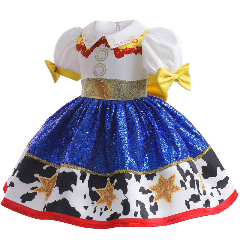 Jessie Cowgirl Outfit Sequins Kids Girl Costume Dress for Holiday Birthday Halloween Party