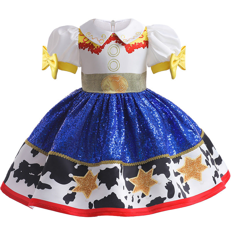 Jessie Cowgirl Outfit Sequins Kids Girl Costume Dress for Holiday Birthday Halloween Party