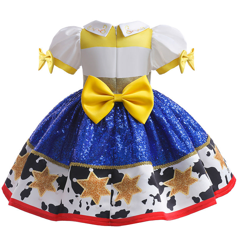 Jessie Cowgirl Outfit Sequins Kids Girl Costume Dress for Holiday Birthday Halloween Party