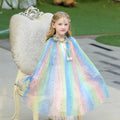 Princess Elsa Costume Rainbow Mesh Cape Cloak with Shiny Sequin Shawl Outerwear