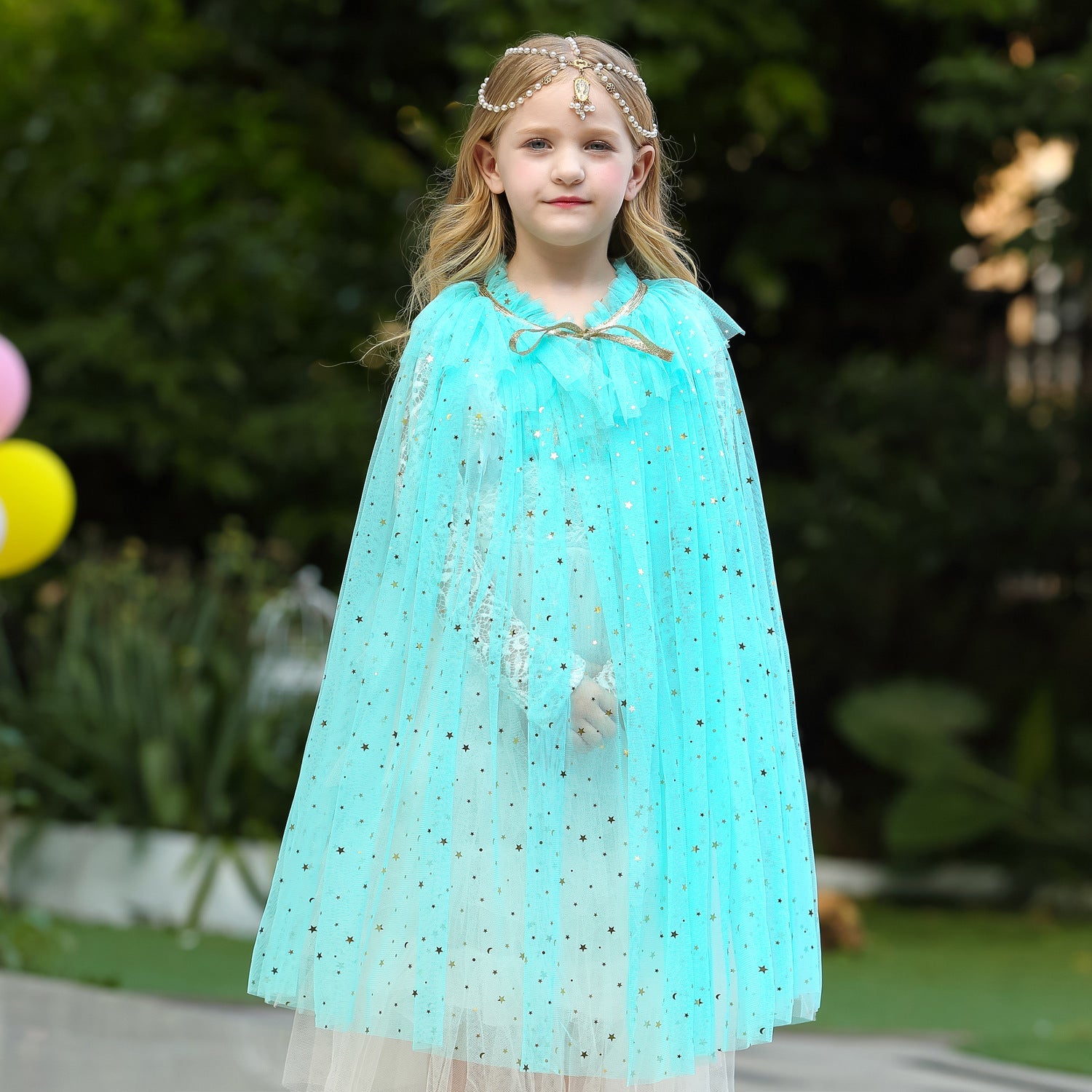 Princess Elsa Costume Rainbow Mesh Cape Cloak with Shiny Sequin Shawl Outerwear