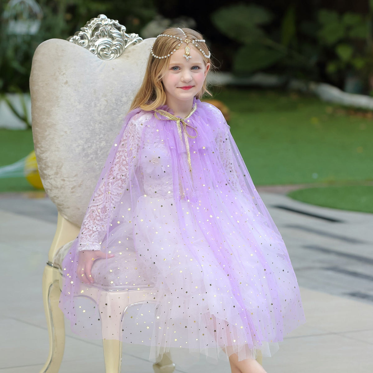 Princess Elsa Costume Rainbow Mesh Cape Cloak with Shiny Sequin Shawl Outerwear