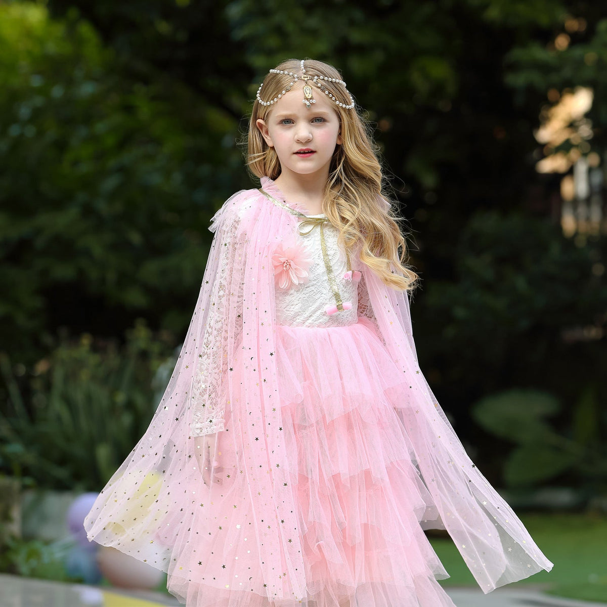Princess Elsa Costume Rainbow Mesh Cape Cloak with Shiny Sequin Shawl Outerwear