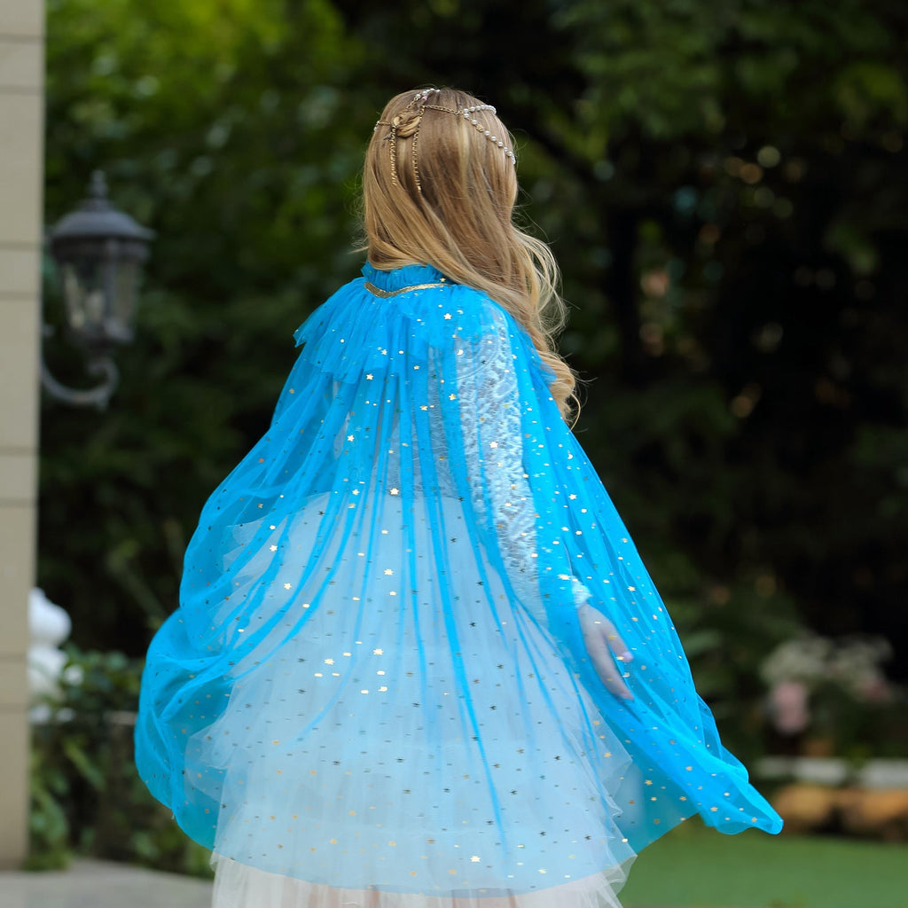 Princess Elsa Costume Rainbow Mesh Cape Cloak with Shiny Sequin Shawl Outerwear
