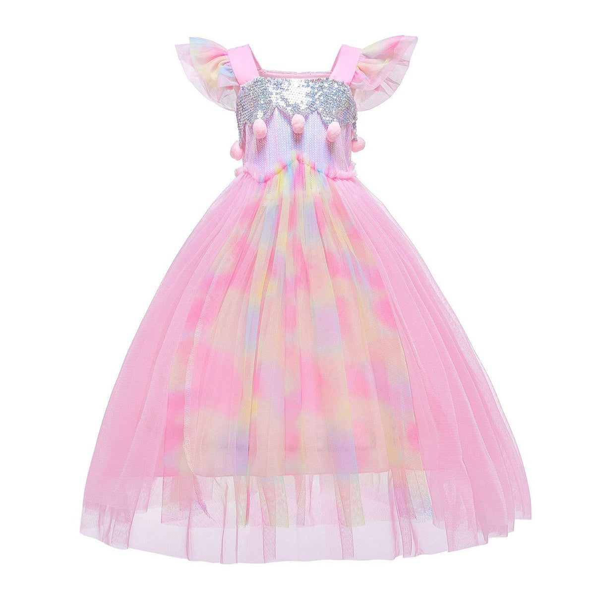 Unicorn  Princess Sequin Flying Sleeve New Girl Dress Costume For Cosplay Halloween Party