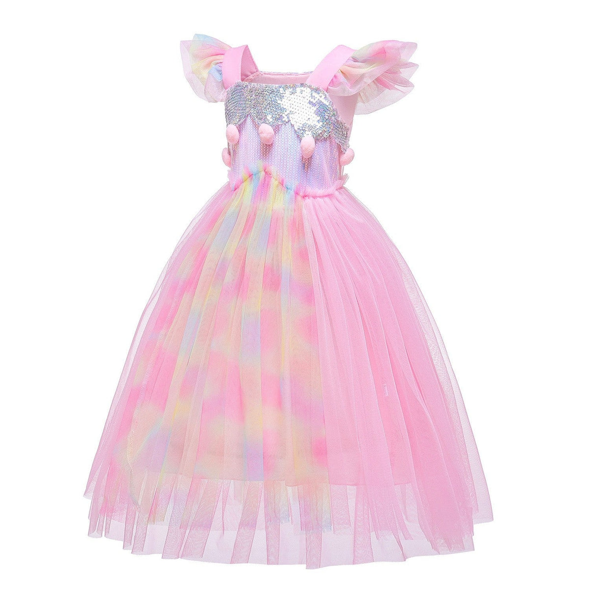 Unicorn  Princess Sequin Flying Sleeve New Girl Dress Costume For Cosplay Halloween Party