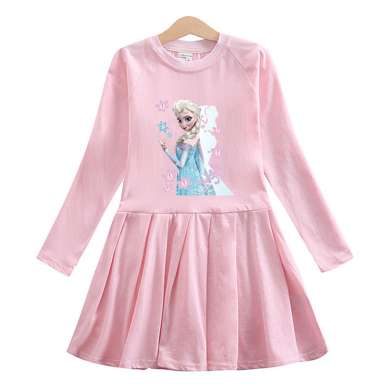 New Cotton Kids Toddler Princess Costume Elsa Girl Dress T-shirt