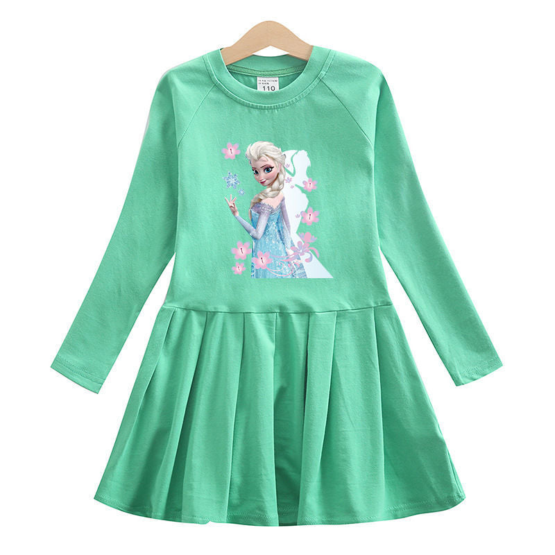 New Cotton Kids Toddler Princess Costume Elsa Girl Dress T-shirt