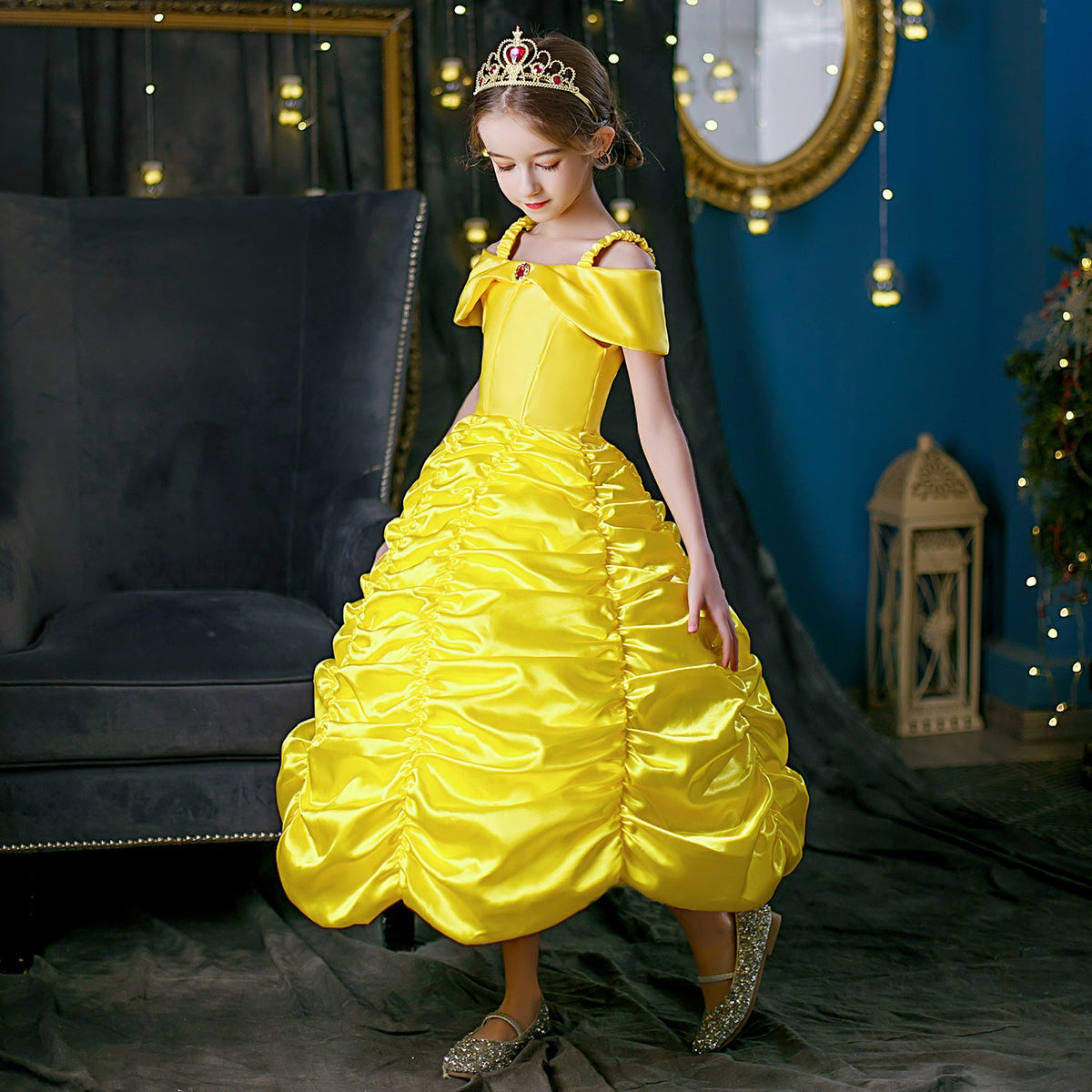 New Girl Costume Dresses Belle Lace Up Princess Cosplay Birthday Party Holiday Fancy