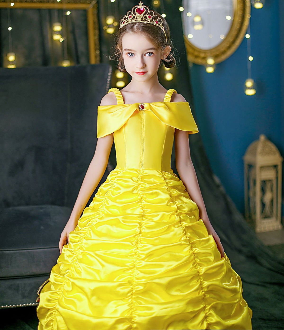 New Girl Costume Dresses Belle Lace Up Princess Cosplay Birthday Party Holiday Fancy