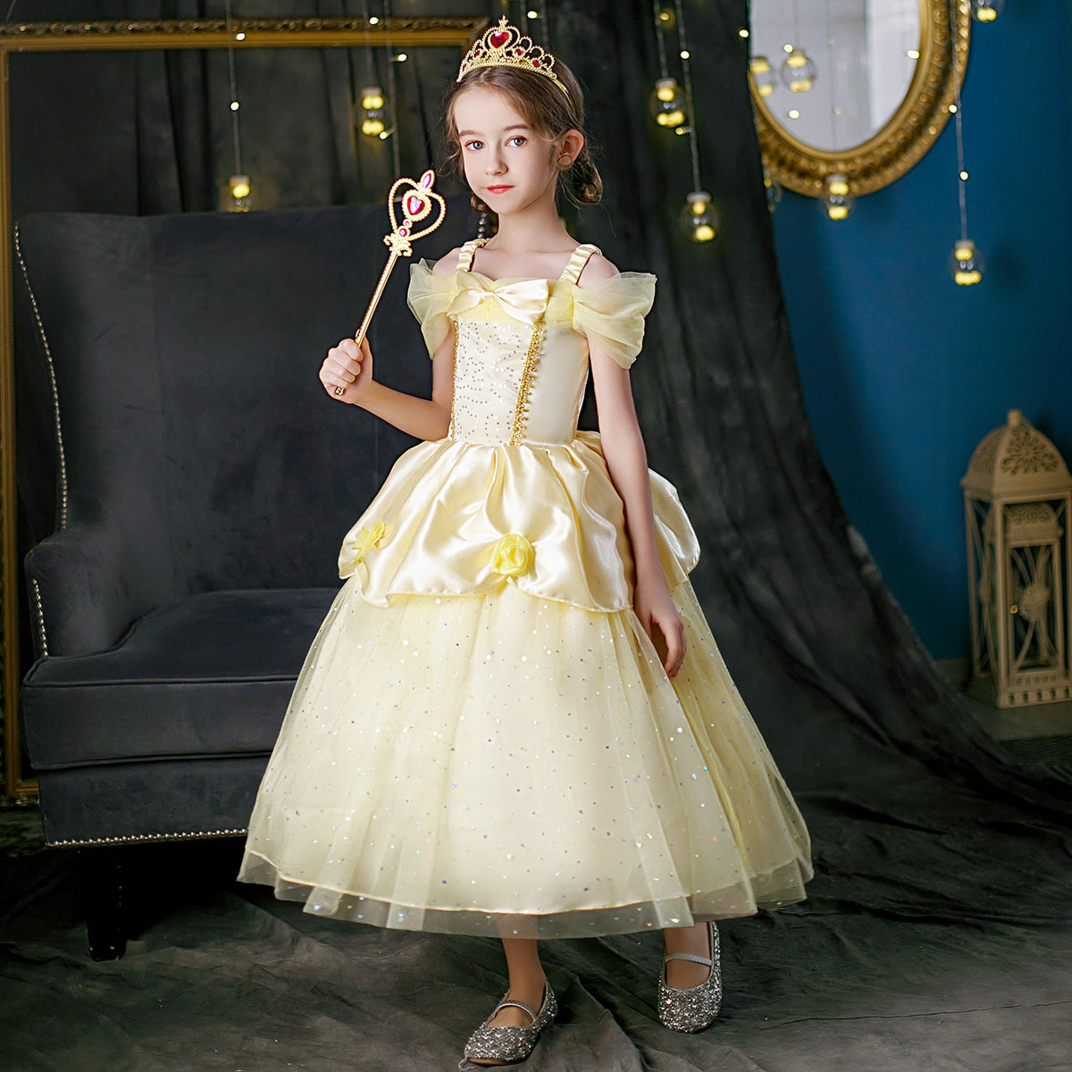 New Girl Costume Dresses Belle Lace Up Princess Cosplay Party Holiday Birthday Fancy