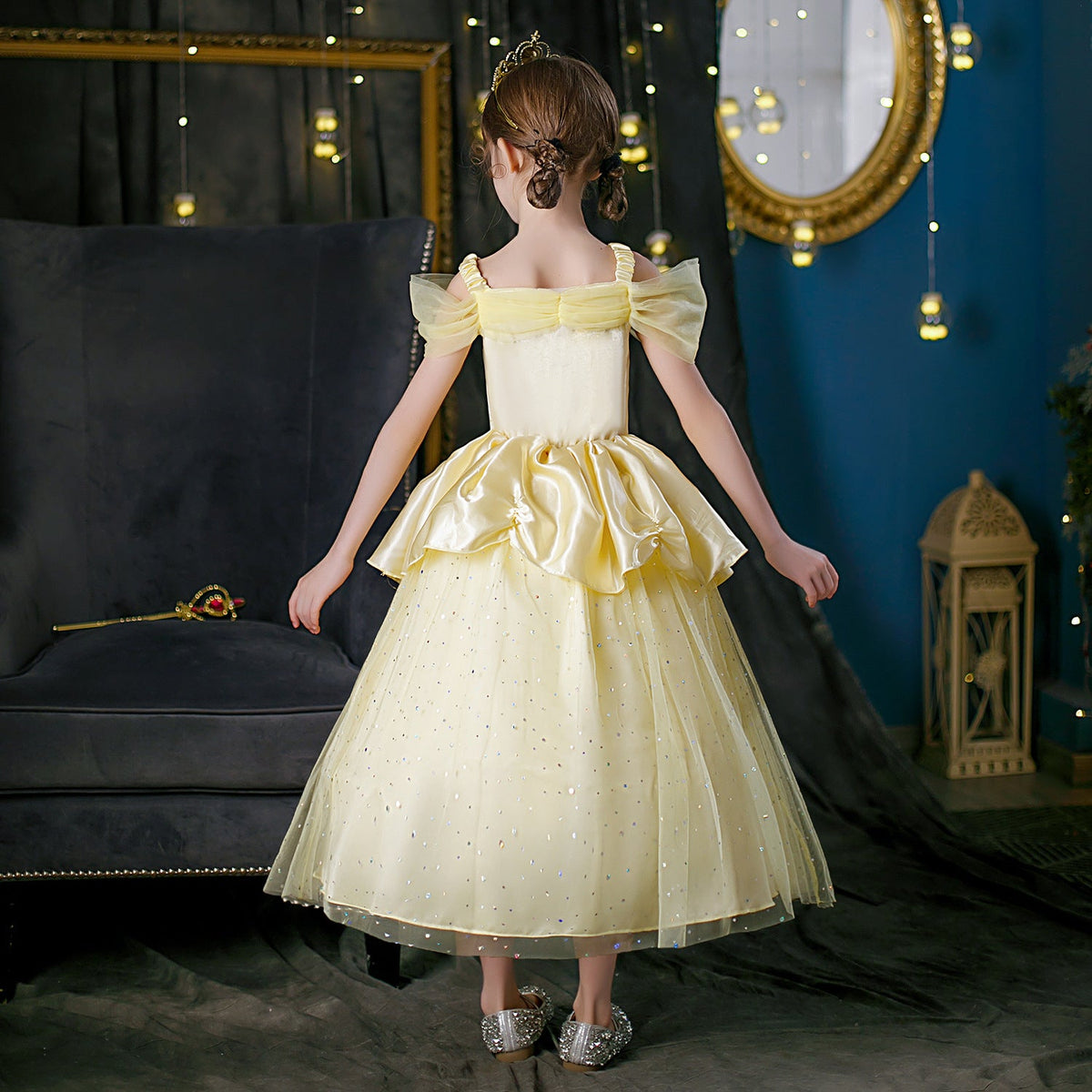New Girl Costume Dresses Belle Lace Up Princess Cosplay Party Holiday Birthday Fancy