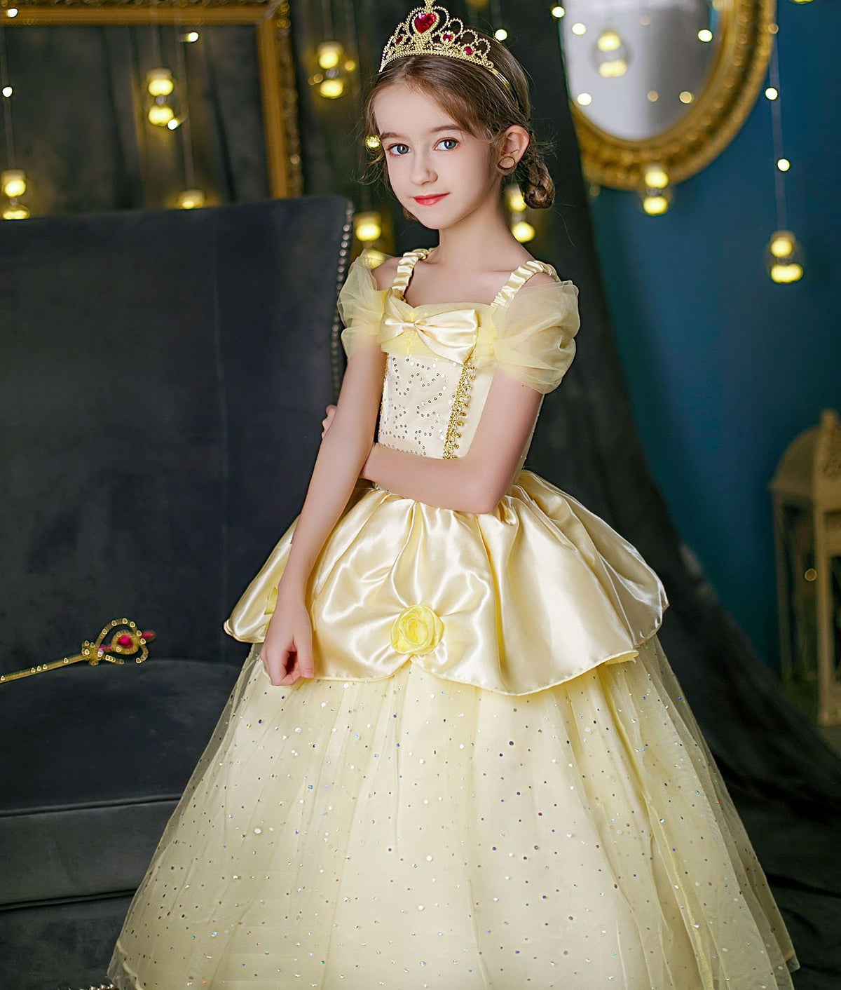 New Girl Costume Dresses Belle Lace Up Princess Cosplay Party Holiday Birthday Fancy