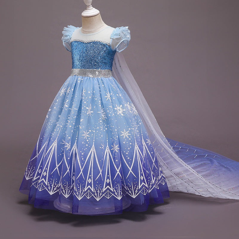Frozen 2 Elsa Costume Toddler Kids Princess Cosplay Halloween Girl Dresses With Cape