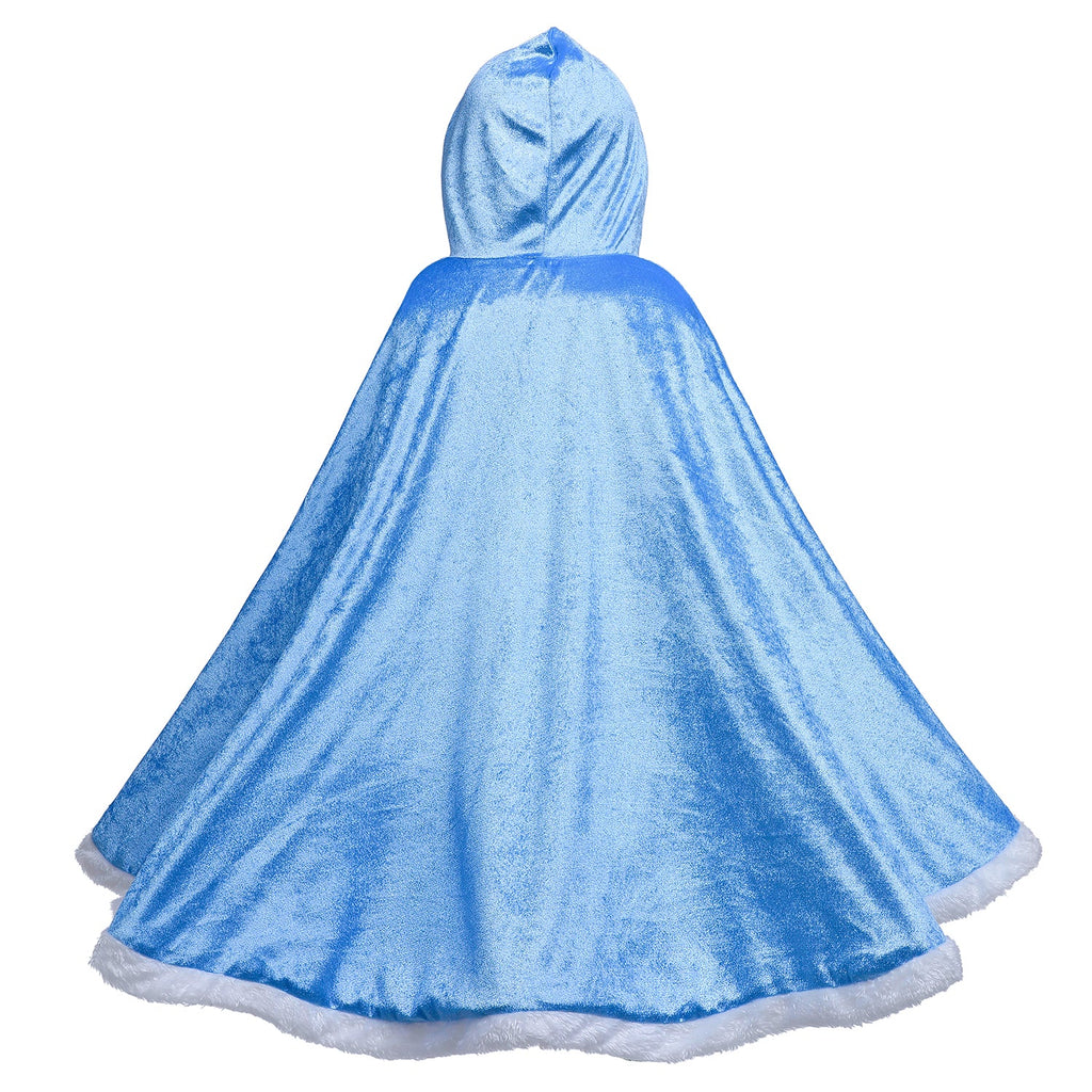 Frozen Fur Princess Hooded Cape Cloak Elsa costume for Girl Dress Up