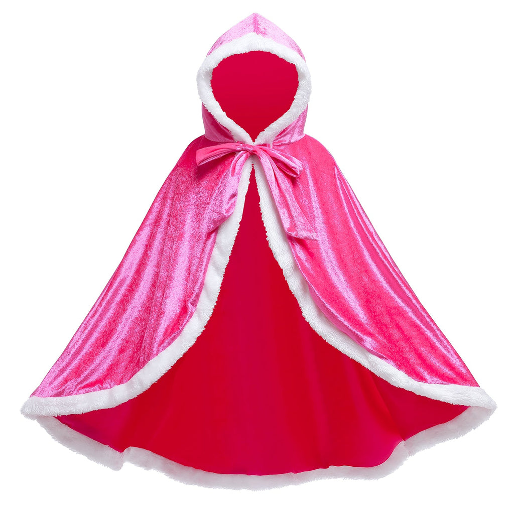 Frozen Fur Princess Hooded Cape Cloak Elsa costume for Girl Dress Up