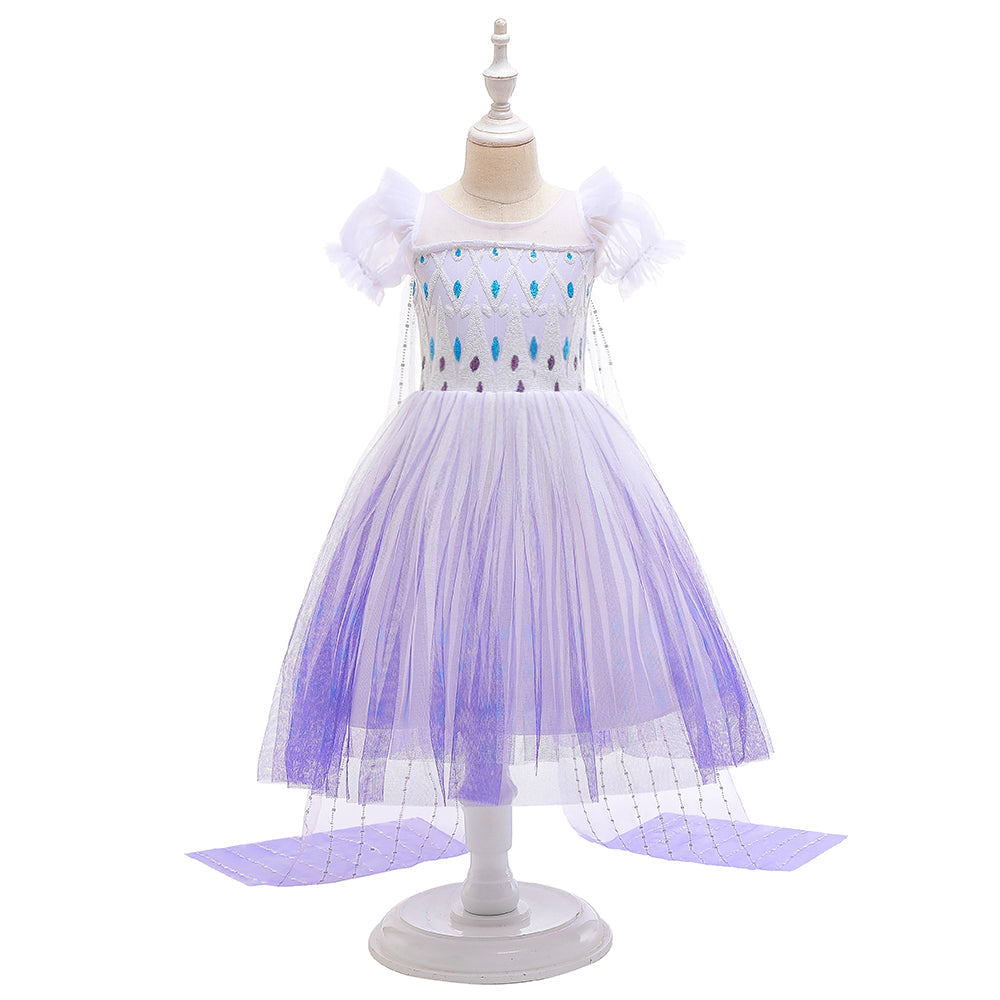 Frozen 2 Girls Elsa Princess Knee Length Tulle Cosplay Costume Dresses with Cape For Party Holidays