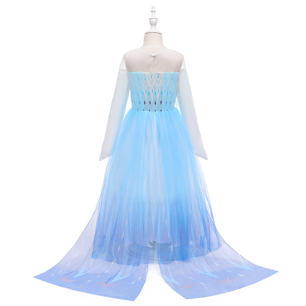 Frozen 2 Elsa Princess Long Sleeve Tulle Girl Costume Dresses with Cape