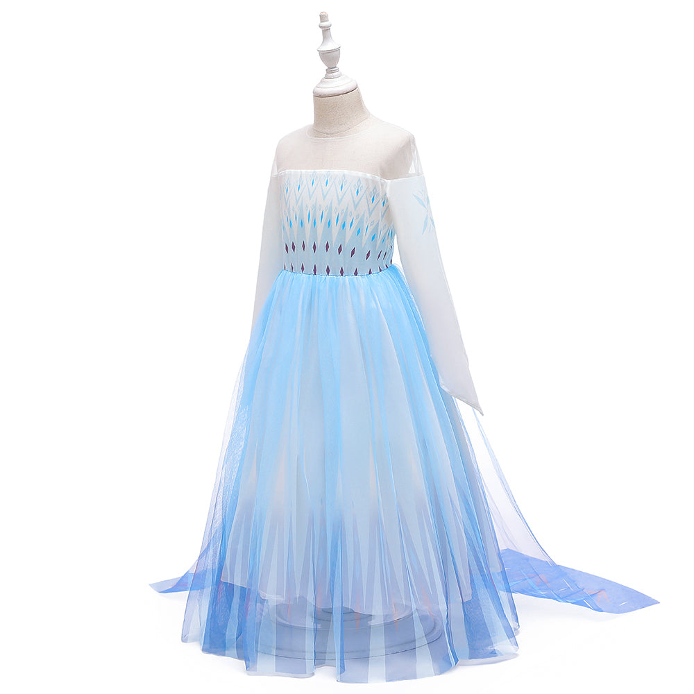 Frozen 2 Elsa Princess Long Sleeve Tulle Girl Costume Dresses with Cape