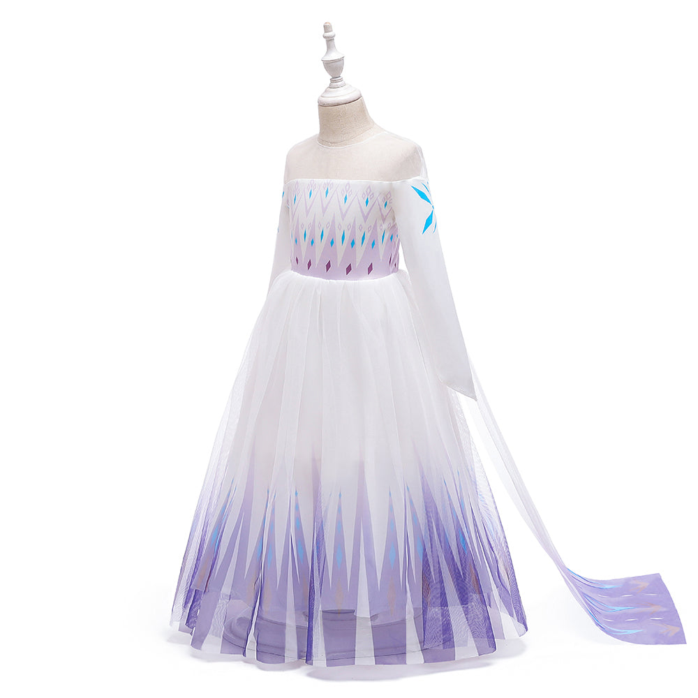 Frozen 2 Elsa Princess Long Sleeve Tulle Girl Costume Dresses with Cape