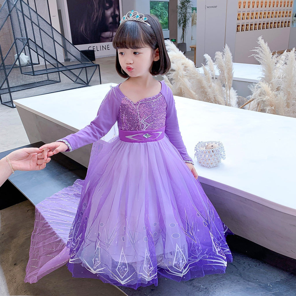 Frozen Princess Elsa dress with cape Dress Birthday Girl Costume Dresses For Cosplay Party Holiday Wedding