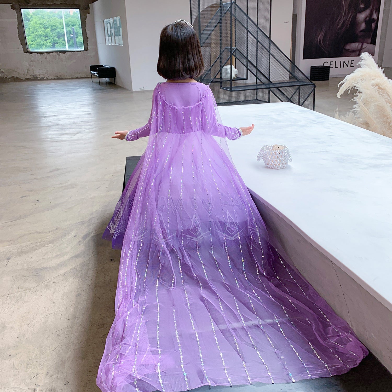 Frozen Princess Elsa dress with cape Dress Birthday Girl Costume Dresses For Cosplay Party Holiday Wedding