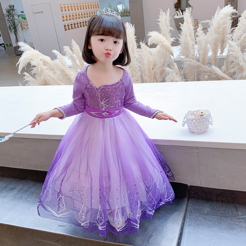 Frozen Princess Elsa dress with cape Dress Birthday Girl Costume Dresses For Cosplay Party Holiday Wedding