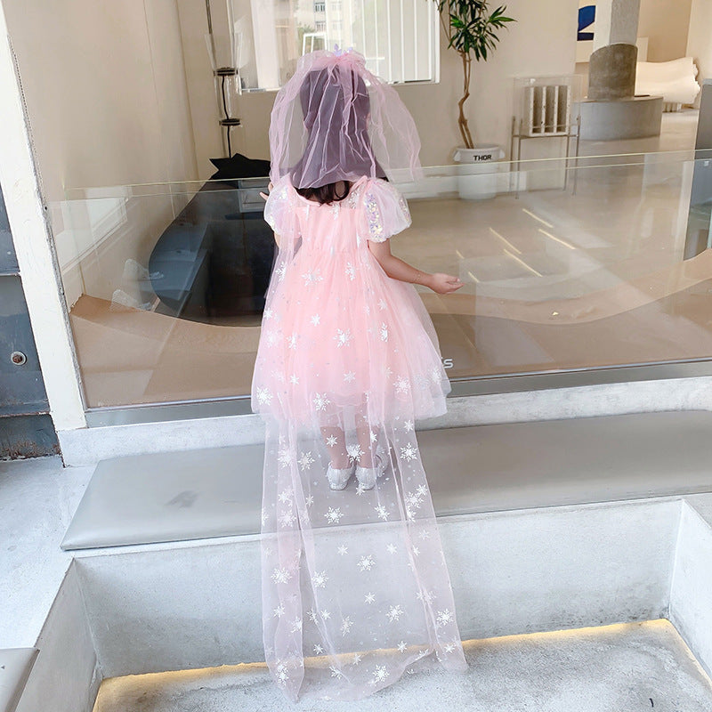 Frozen Princess Sequins Elsa Dress Costume With Cape For Girls Cosplay Party