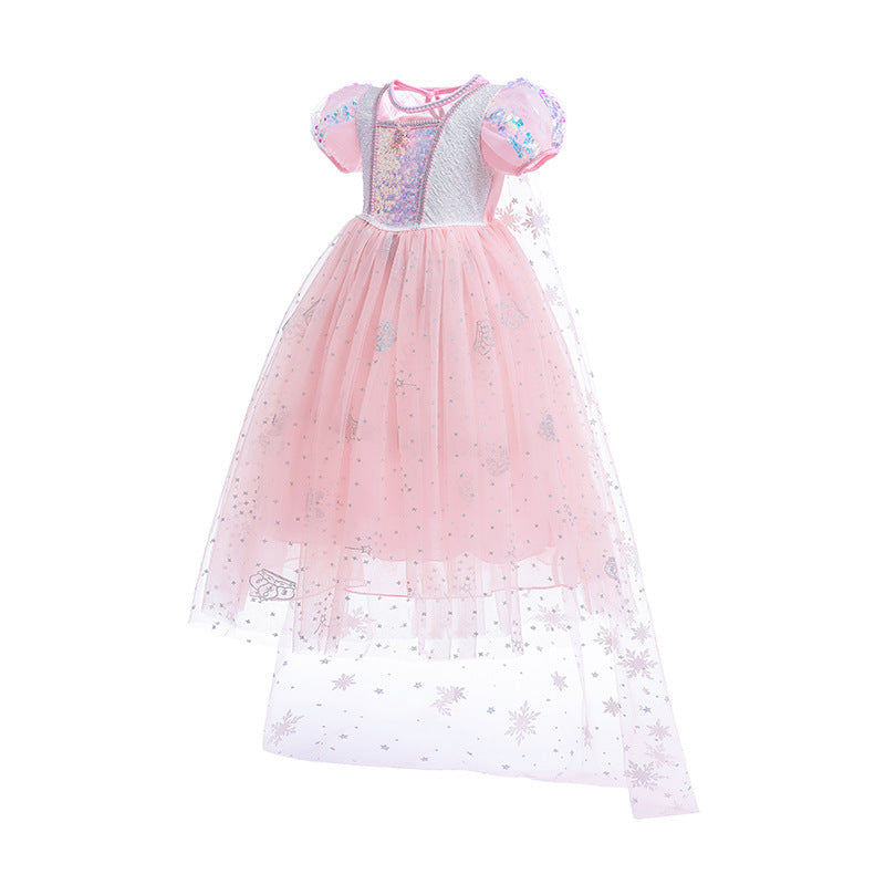 Frozen Princess Sequins Elsa Dress Costume With Cape For Girls Cosplay Party