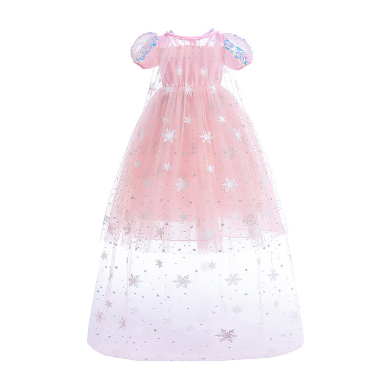 Frozen Princess Sequins Elsa Dress Costume With Cape For Girls Cosplay Party