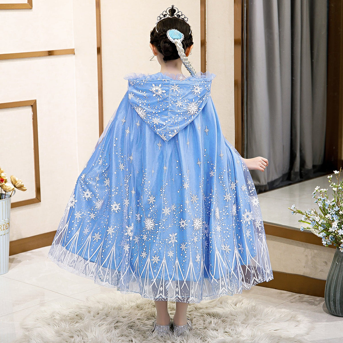 New Frozen Princess Hooded Cape Cloak Elsa costume for Girls