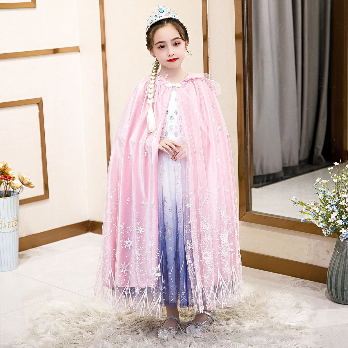 New Frozen Princess Hooded Cape Cloak Elsa costume for Girls