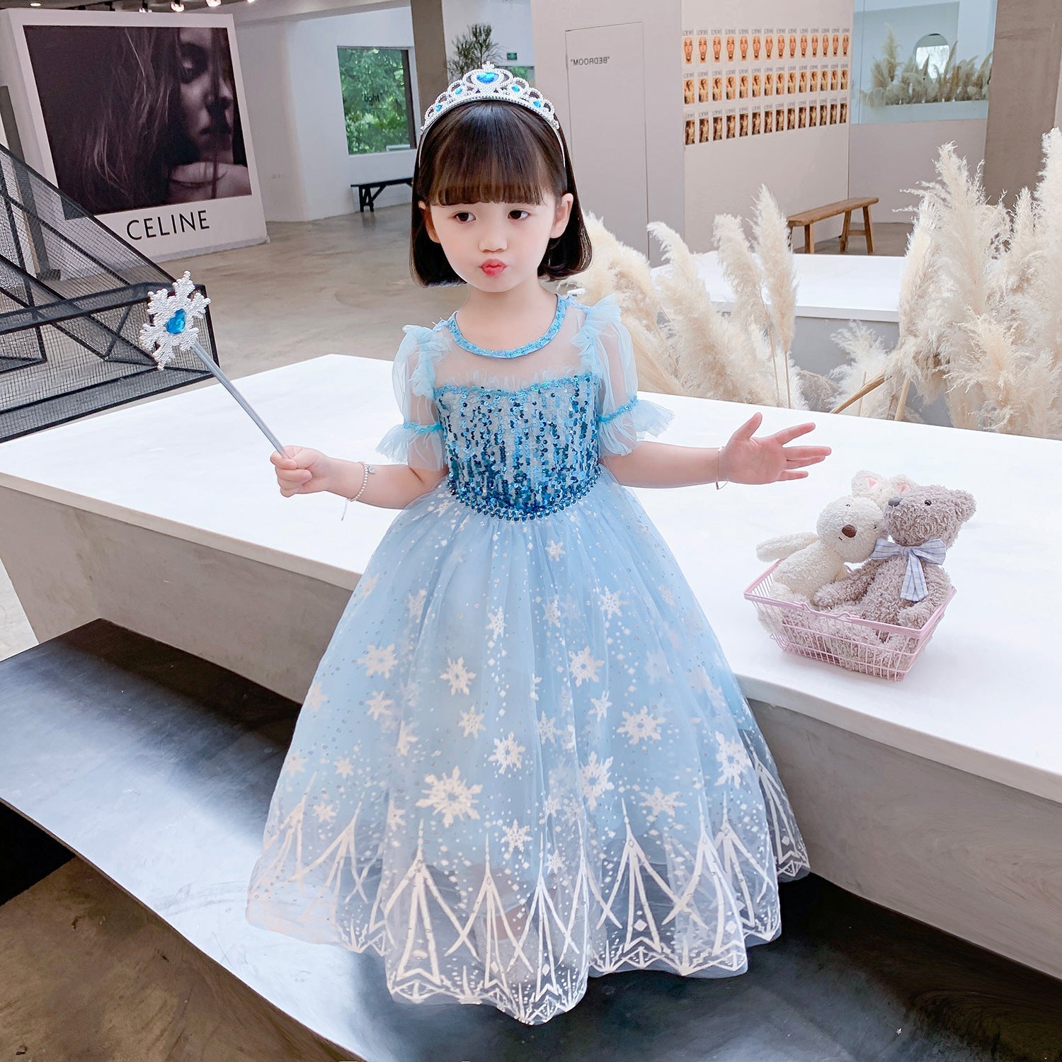 Frozen Princess Elsa dress with cape Dress Birthday Girl Costume Dresses For Cosplay Party Holiday